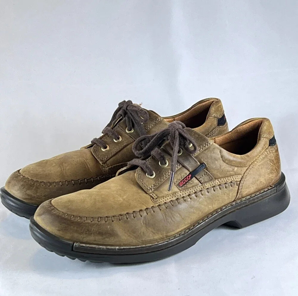 ECCO Comfort Shoes Men's Size 12 Brown Lace Up Low Top Round Toe Block Heel